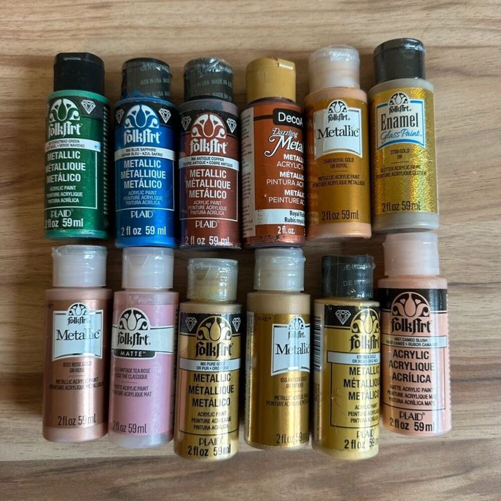 FolkArt Plaid Metallic Acrylic Paint Lot 12 Bottles 2oz painting Craft